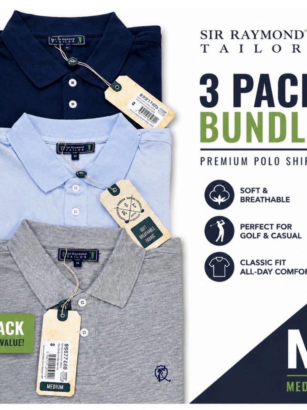 Sir Raymond Tailor Polo Shirt Bundle 3 Pack Men’s Medium NWT Golf Casual